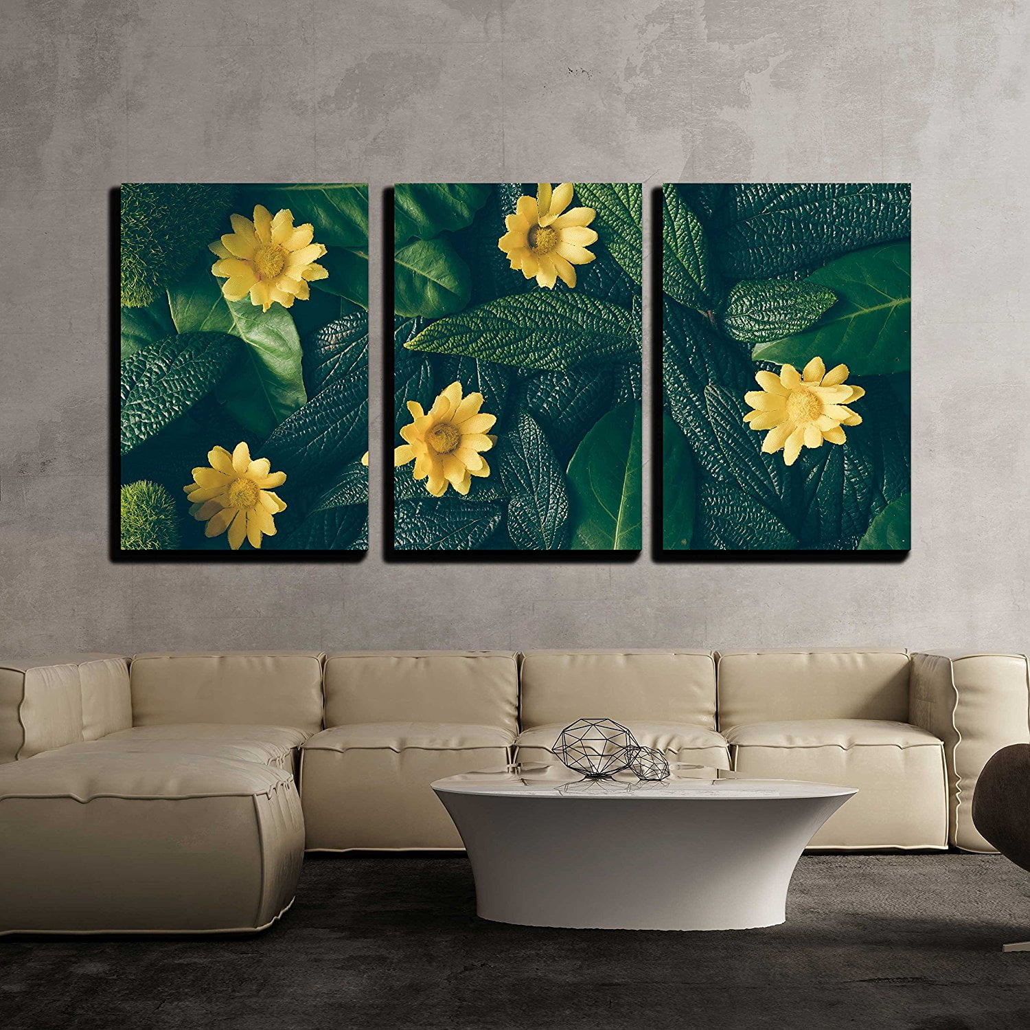 wall26 - 3 Piece Canvas Wall Art - Creative Layout Made of Green Leaves