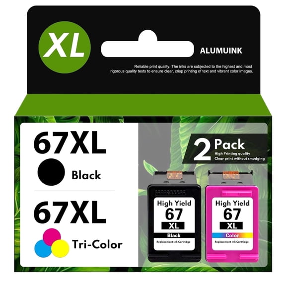 67XL Ink Cartridge Black/Tri-Color Compatible for 67 Ink Cartridges for DeskJet 2700 2755e 2800 2855e 4155e 4255e 2755 2852e Envy 6000 6055e 6455e Printer (2-Pack)
