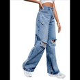 thumbnail image 3 of Pantalones Vaqueros Rotos de Cintura Alta para Mujer, Desgastados, Holgados, Rectos y de Pierna Azul Medio S, 3 of 10