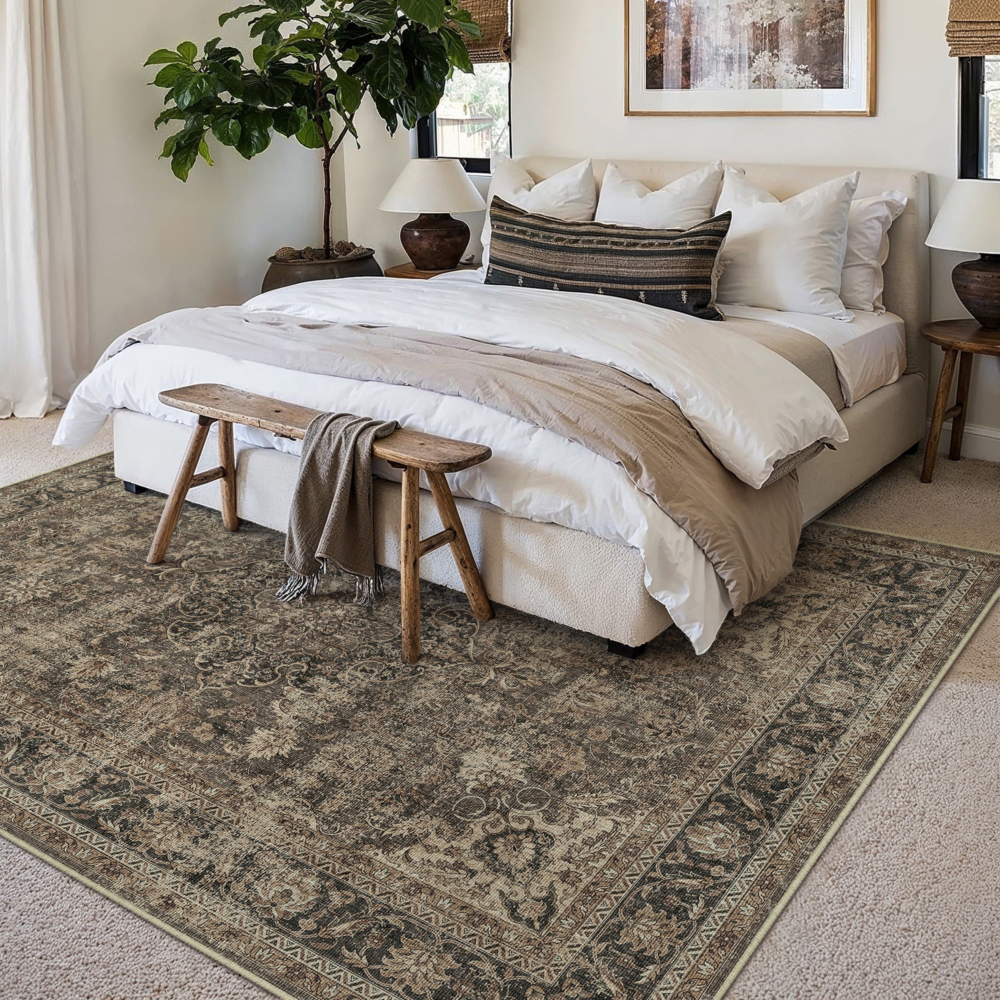 WIPONKEN 8x10 Area Rugs for Living Room Bedroom Dining Room Office Farmhouse, Machine Washable Non Slip Vintage Persia Rug