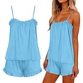 thumbnail image 2 of Jewelreauty Womens Soft Pajamas 2 Piece Satin Shorts Sets Camisole Sleeveless Summer Pjs Sleep Matching Outfits (S, Light Blue), 2 of 7