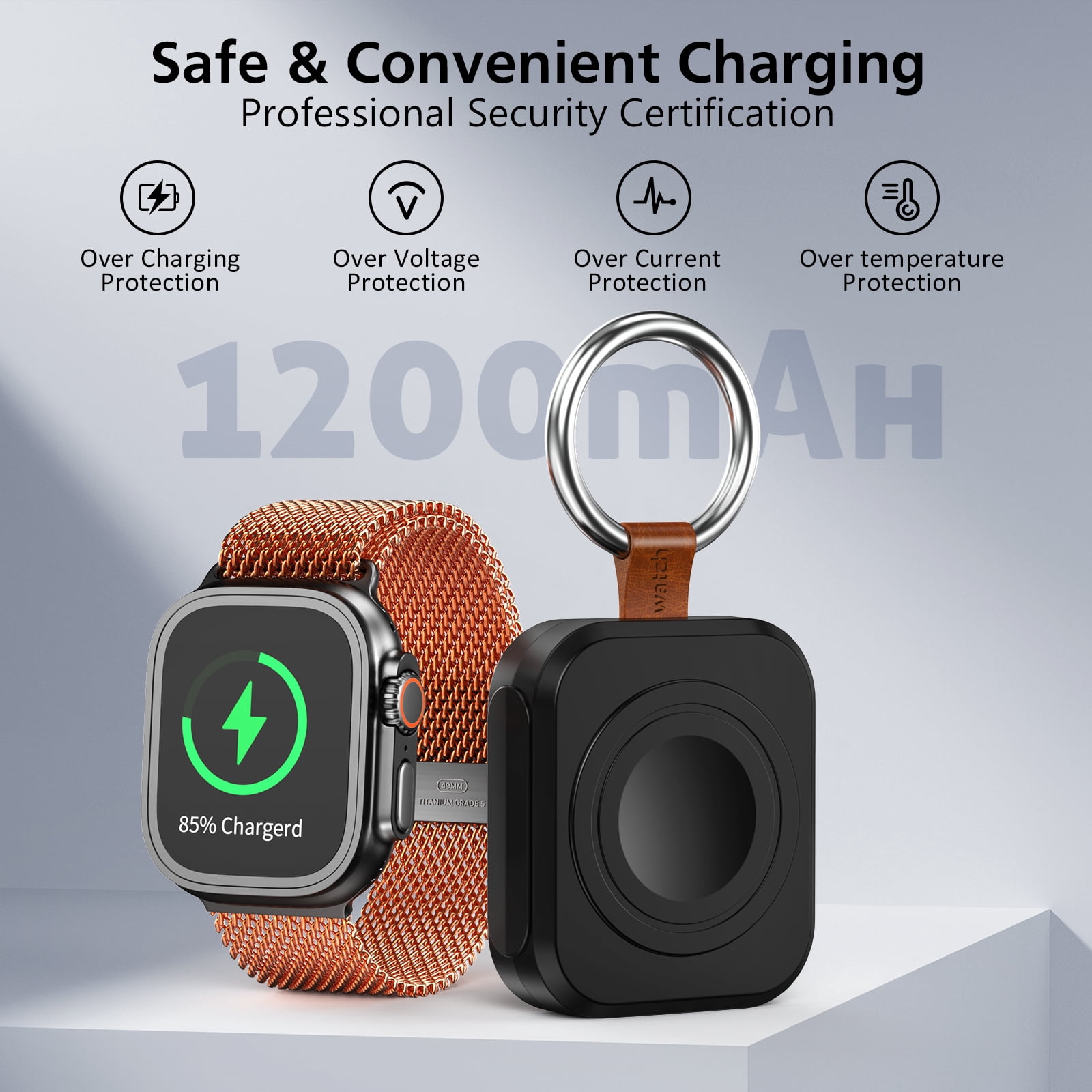 MYXON Apple Watch Charger, 1200mAh Wireless Portable Keychain Charger, Compatible with Series 11/10/9/8/7/SE/Ultra/Ultra 2/Ultra 3, Type-C & Usb