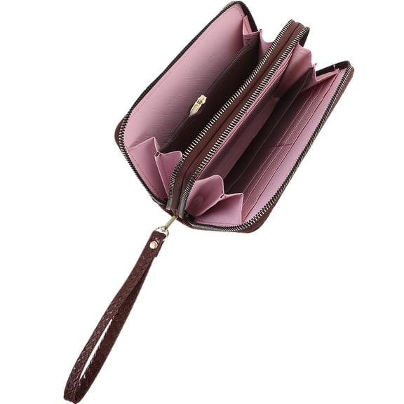 GAXIRE Women's Khaki Split Wallet with Double Zipper, Multifunctional Portable Purse, 7.5 x 4.5 x 1.5 Inches