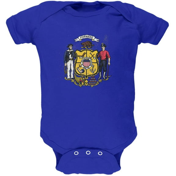 Born and Raised Wisconsin State Flag Soft Baby One Piece Royal 3-6 M