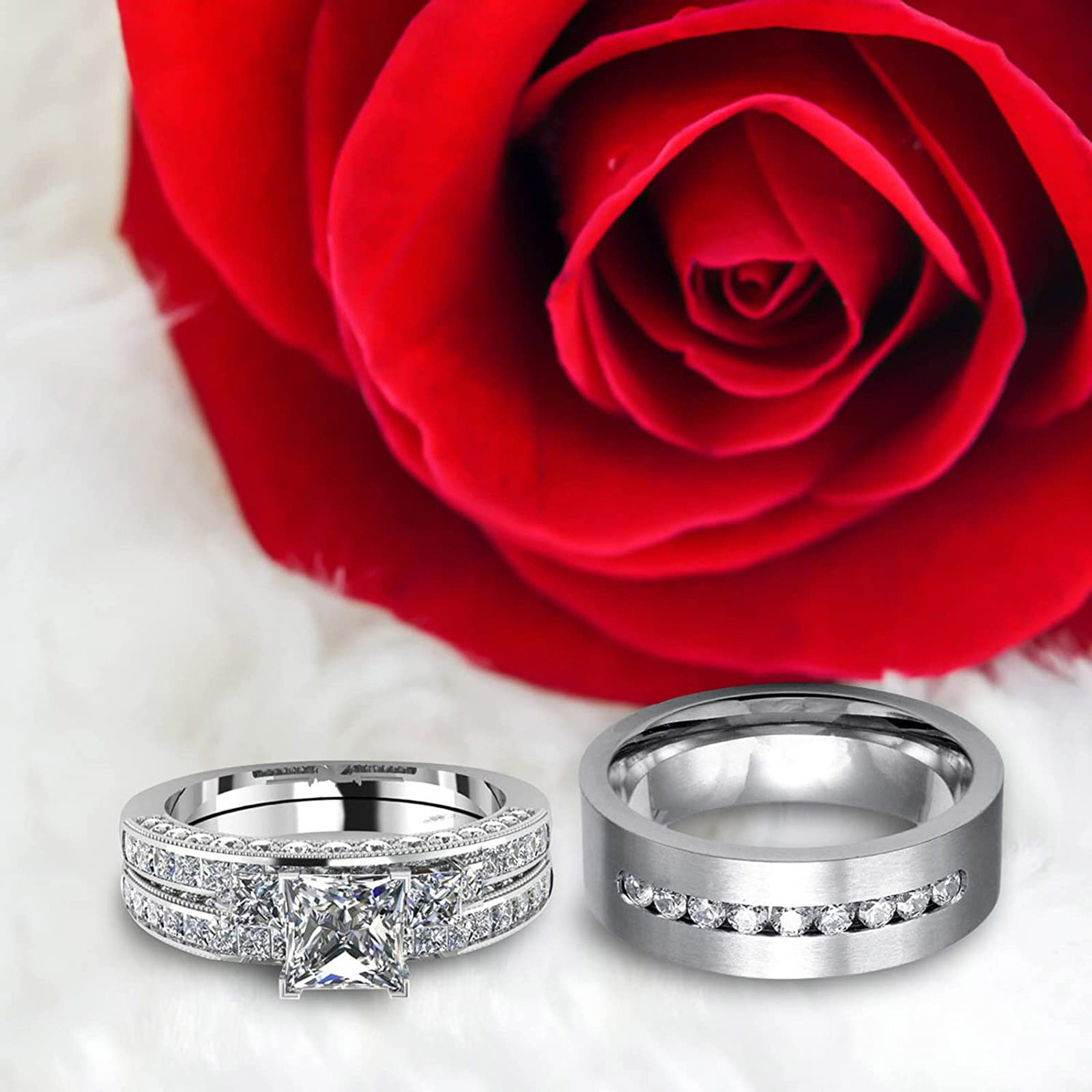 Bishilin Stainless Steel Band Sets, Wedding Ring Set Two Rings His Hers  Couple Two-tone Ring Engraved Her King and His Queen Rings Women 10 and Men  10 | Amazon.com