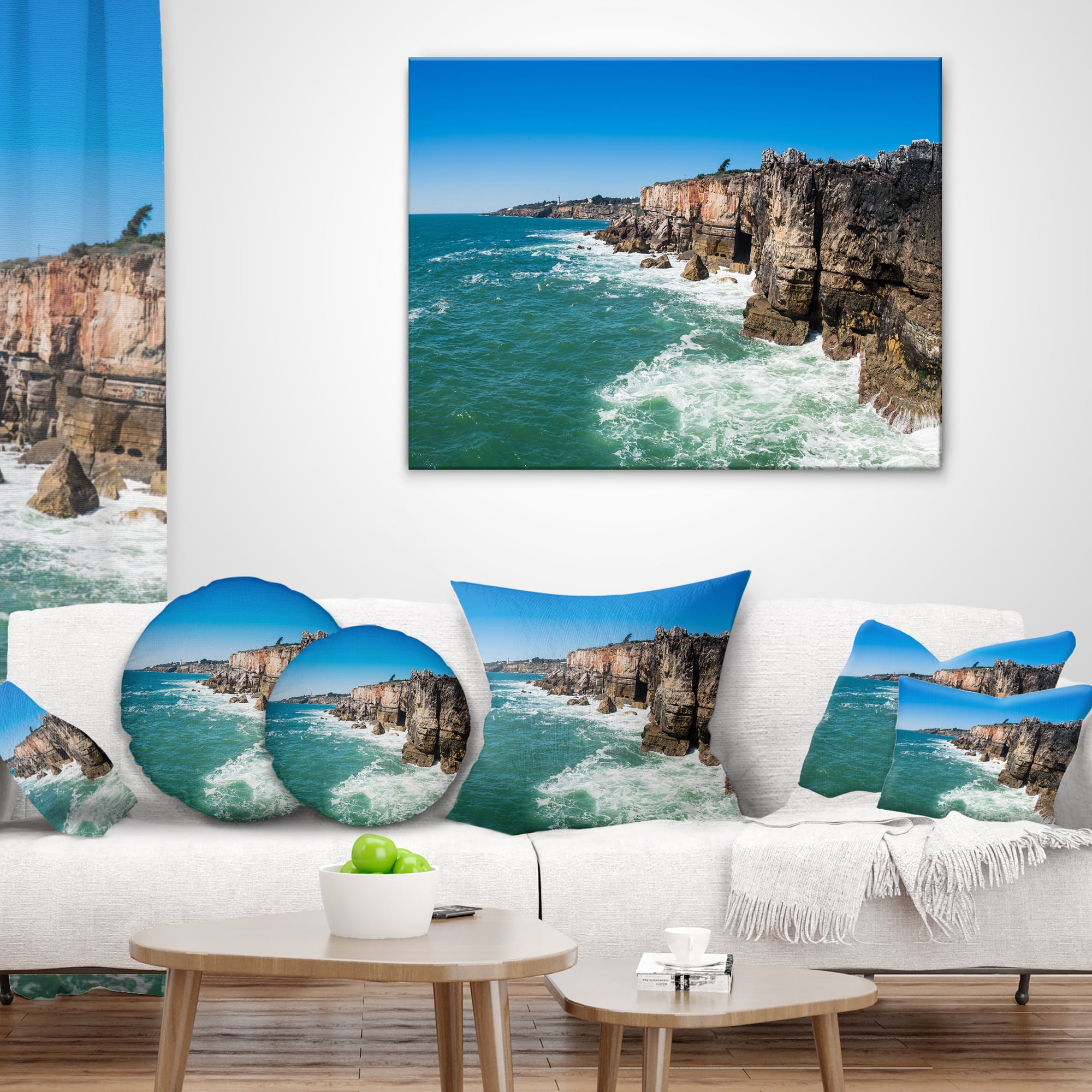 Designart Coastline of Cascais - Seascape Photography Throw Pillow - 18x18