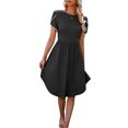 thumbnail image 2 of VISgogo Vestido casual para mujer Cuello redondo Split Manga corta Cintura alta Dobladillo curvo Vestidos de color sólido VISgogo moda, 2 of 6