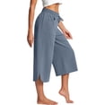 thumbnail image 7 of Barrel Pants for Women Cropped Linen Capris Petite Drawstring Wide Leg Cotton 2026 Casual Summer Boho Baggy Palazzo Pull On Trousers Blue 2XL, 7 of 7