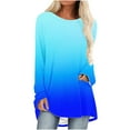 thumbnail image 2 of Wiyuqeen Women's Casual Long Sleeve Tops Elegant Gradient Color Blouses Comfy Crew Neck Round Hem T-Shirts Loose Long Tunic Tops, 2 of 6