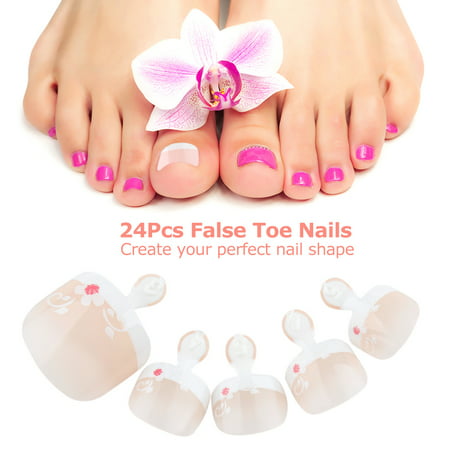 24Pcs False Toenail Tips Set French Full Cover Fake Toe Nail Tips for DIY