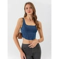thumbnail image 3 of Women'S Square Neck Sleeveless Corset Denim Top Asymmetrical Hem High Elasticity Crop Tank Top  L, 3 of 7