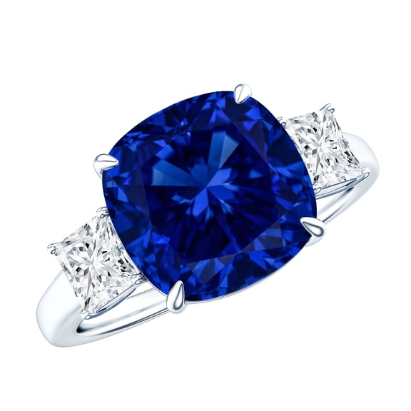 Rosec Jewels Lab Grown Blue Sapphire Cushion Cut Engagement Ring for Women - 5.9 Carat - AAAA Grade - Sapphire Cocktail Ring, 925 Sterling Silver, US 4.00