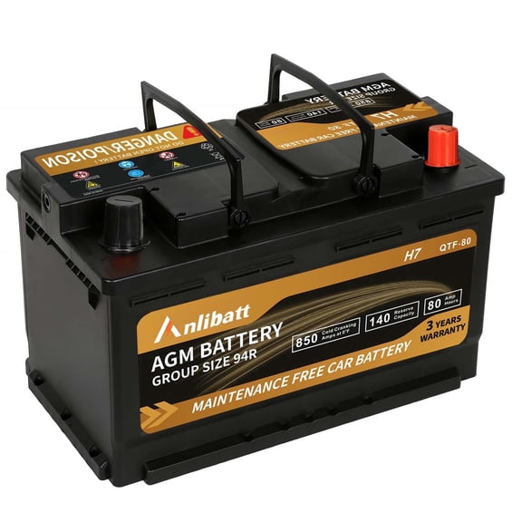 Anlibatt Platinum AGM Group 94R Battery, 12 Volt Rechargeable Automotive Batteries for Car, H7 850CCA 80Ah 140RC