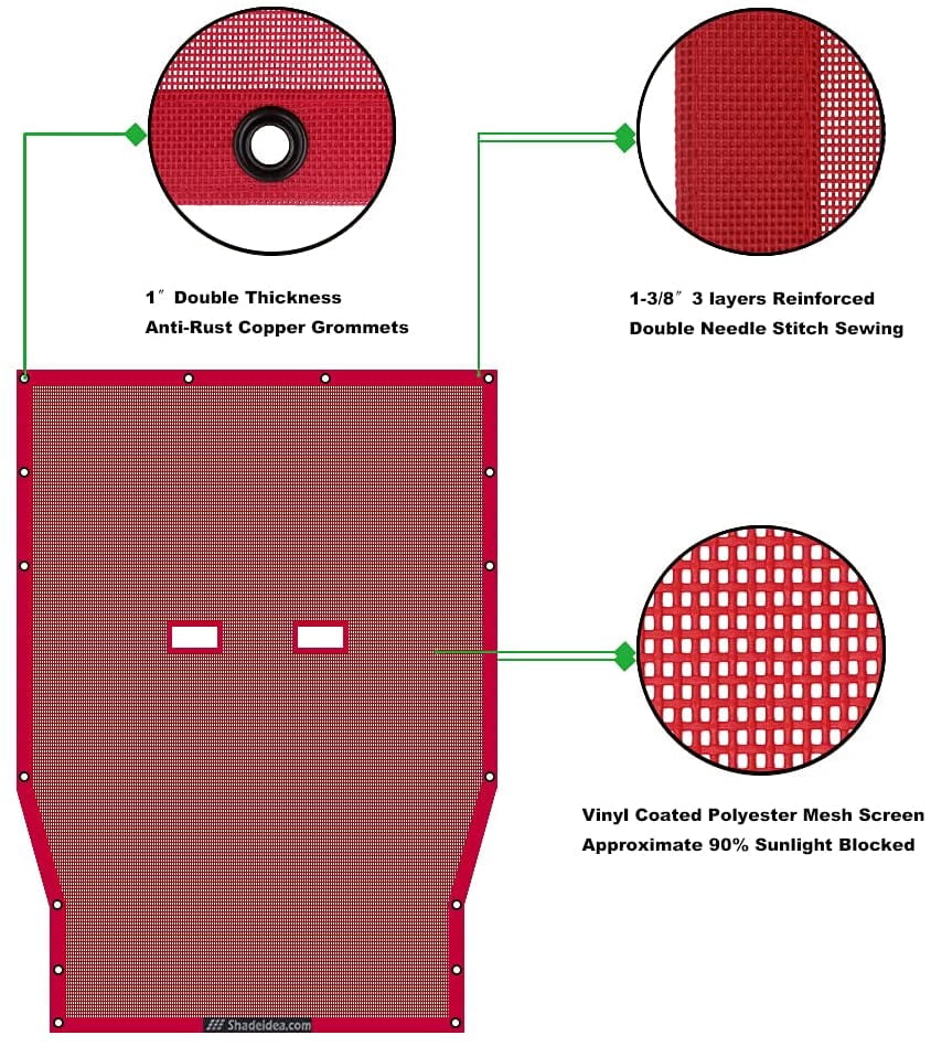 Shadeidea Jeep Wrangler Sunshade JL 2 Door (2018-Current) Sun Shade Front and Rear Trunk - Cherry Red Mesh Screen Top Cover UV Blocker with Grab Bag - 10 Years Warranty