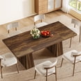 thumbnail image 2 of Finmind 63 inch Farmhouse Dining Table for 4-6 People, Modern Wooden Rectangular Kitchen Table for Dining Room, Kitchen, Rustic Brown, 2 of 7
