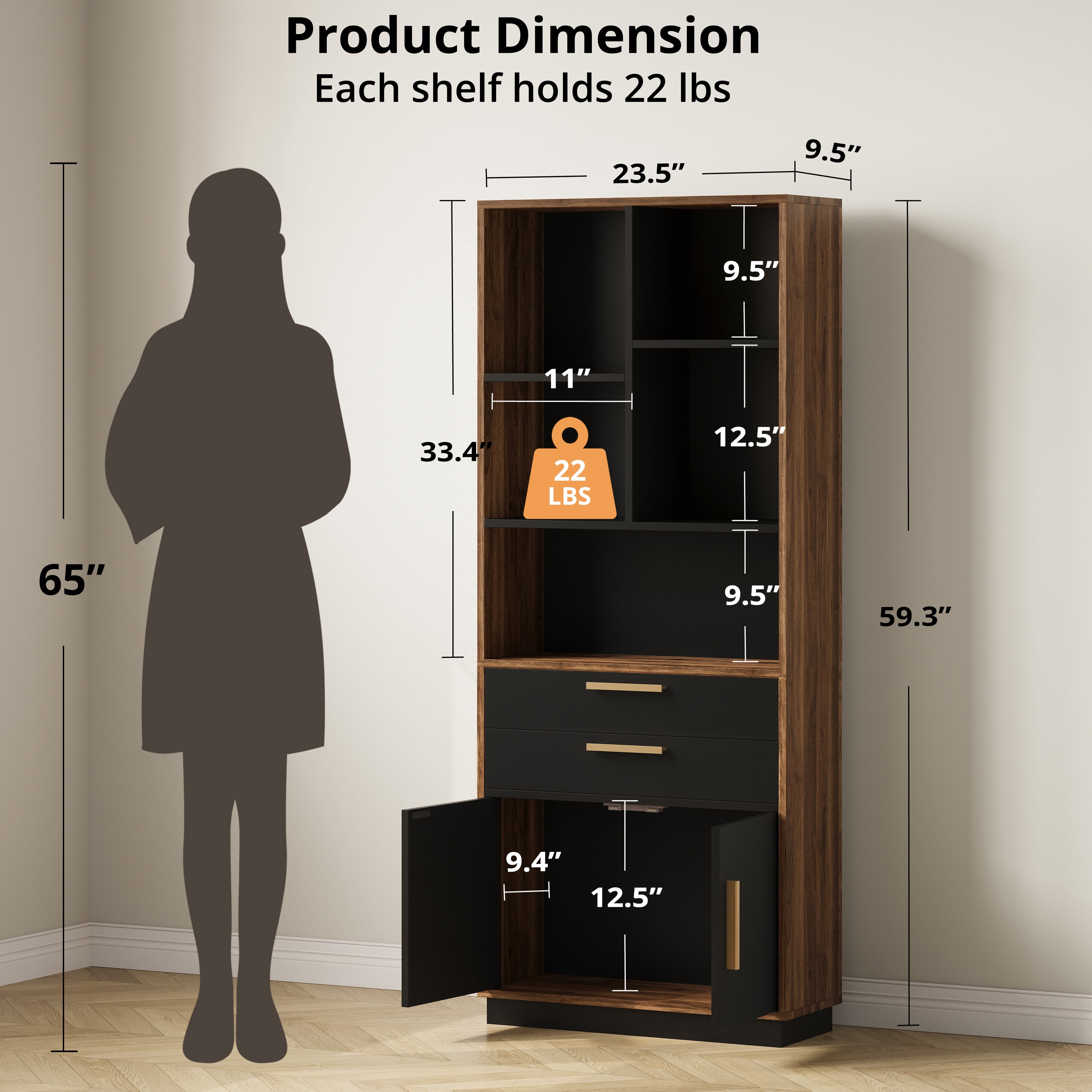 ModernMate 59" Tall Wooden Bookcase with 2 Drawers, Modern Bookshelf with Doors, 8 Open Storage Cubes, Storage Organizer Freestanding Rack for Living Room Home Office Study Room