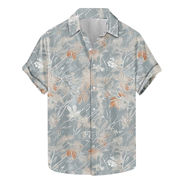 Camisas de Manga Corta de los Hombres Casual Hoja Impresión Solapa Superior, Mezcla de Poliéster/Spandex de la Moda para la Fiesta Y la Playa