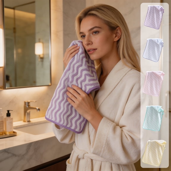 WDOBM Reusable Washcloths, Unisex Striped Coral Fleece Bath Hair‑Drying Towel, Highly Absorbent Quick Dry Machine Washable, Lightweight Sport Towels for Travel Fitness