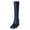 Blue, variant on Women Square Closed Toe Chunky Wide High Heel Booties Low Platform Pull On Knee High Boots Winter Party Shoes Size 9 Red