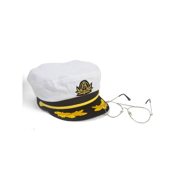 Sea Captain's Kit - Captain Hat + Aviator Sunglasses - White - Clear
