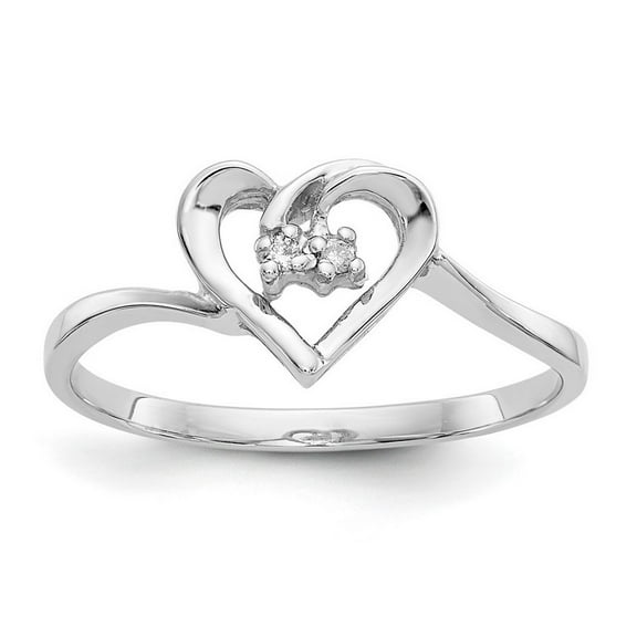 14k White Gold Polished Prong set Diamond Love Heart ring Size 6 - .02 dwt - Ring for Women