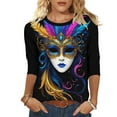 thumbnail image 3 of Visit the JURANMO Store Womens Three Quarter Sleeve T Shirts Carnival Mask Printed Mardi Gras Tee Shirt Novelty Graphic Fashion Tunic Tops Multicolor M, 3 of 7