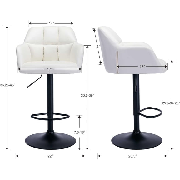 Modern Counter Height PU Leather Bar Stools Set of 2,  Swivel Chairs with Backs and Arms for Kitchen Island