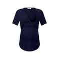 thumbnail image 4 of Enwejyy Womens Nursing Breastfeeding Short Sleeve V-Neck Solid Color Pleated Maternity T-Shirts, 4 of 5