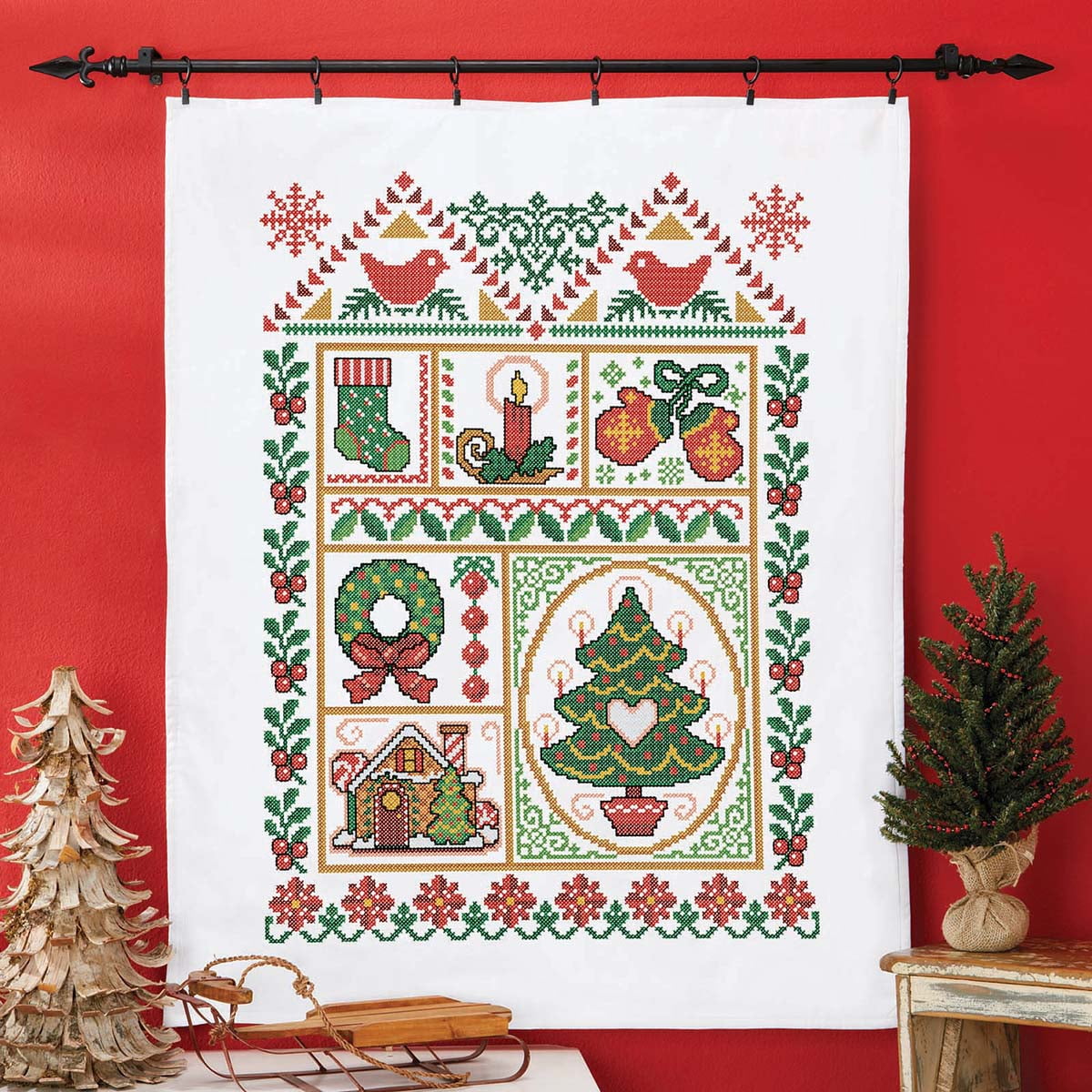 Herrschners® Christmas Sampler Lap Quilt Top Stamped CrossStitch Kit