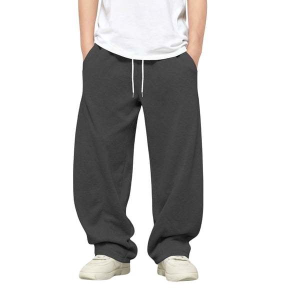 Baggy Sweatpants Boys Straight Leg Open Bottom Sweatpants with Pockets Teens Loose Fit Elastic Waist Sweat Pants 3-15Y, Black