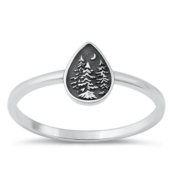 Polished Oxidized Forest Tree Ring .925 Sterling Silver Band Jewelry Female Male Unisex Size 9