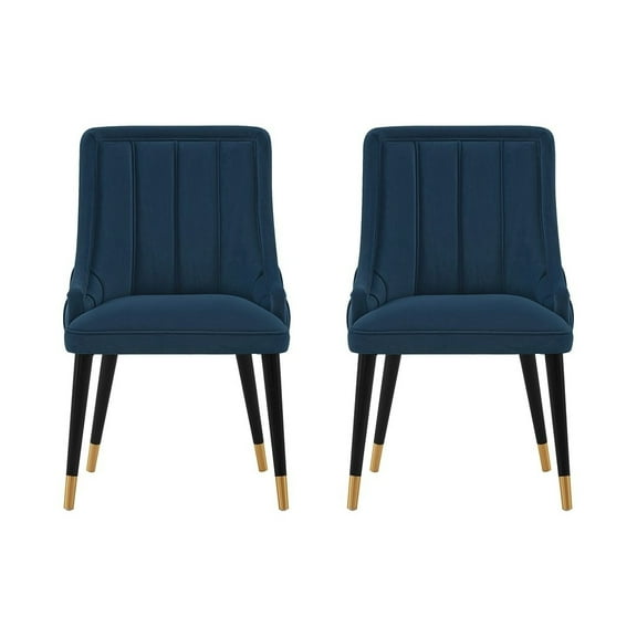 Manhattan Comfort Eda Dining Chair from Solid Wood in Midnight Blue - Set of 2