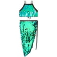 thumbnail image 4 of Aislor Women Belly Dance Outfits Sequin Halter Boho Tribal Bra Top with Hip Scarf Skirt Rave Clothes Green L, 4 of 7