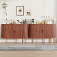 thumbnail image 1 of Mid-Century Modern Fluted Sideboard Buffet Cabinet - 47" Wood Storage Console Table with Sliding Doors, Adjustable Shelves for Living Room, Kitchen, Entryway - Huangxiu Pear Black Handle, 1 of 8