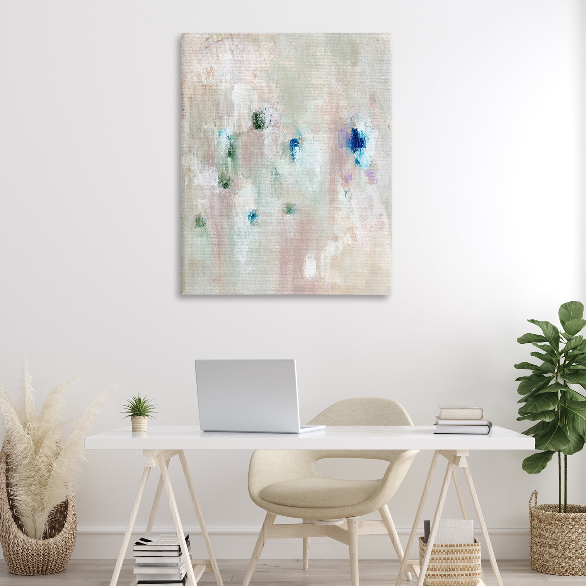 Stupell Industries Neutrals with Blue Spots Abstract Painting Wrapped Canvas Art Print Wall Art, 36 x 48