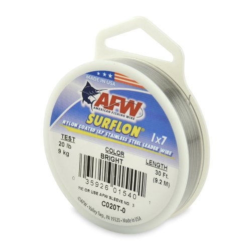 AFW Surflon Nylon Coated 1x7 Stainless Steel Wire Leader, Bright, 20 lb ...