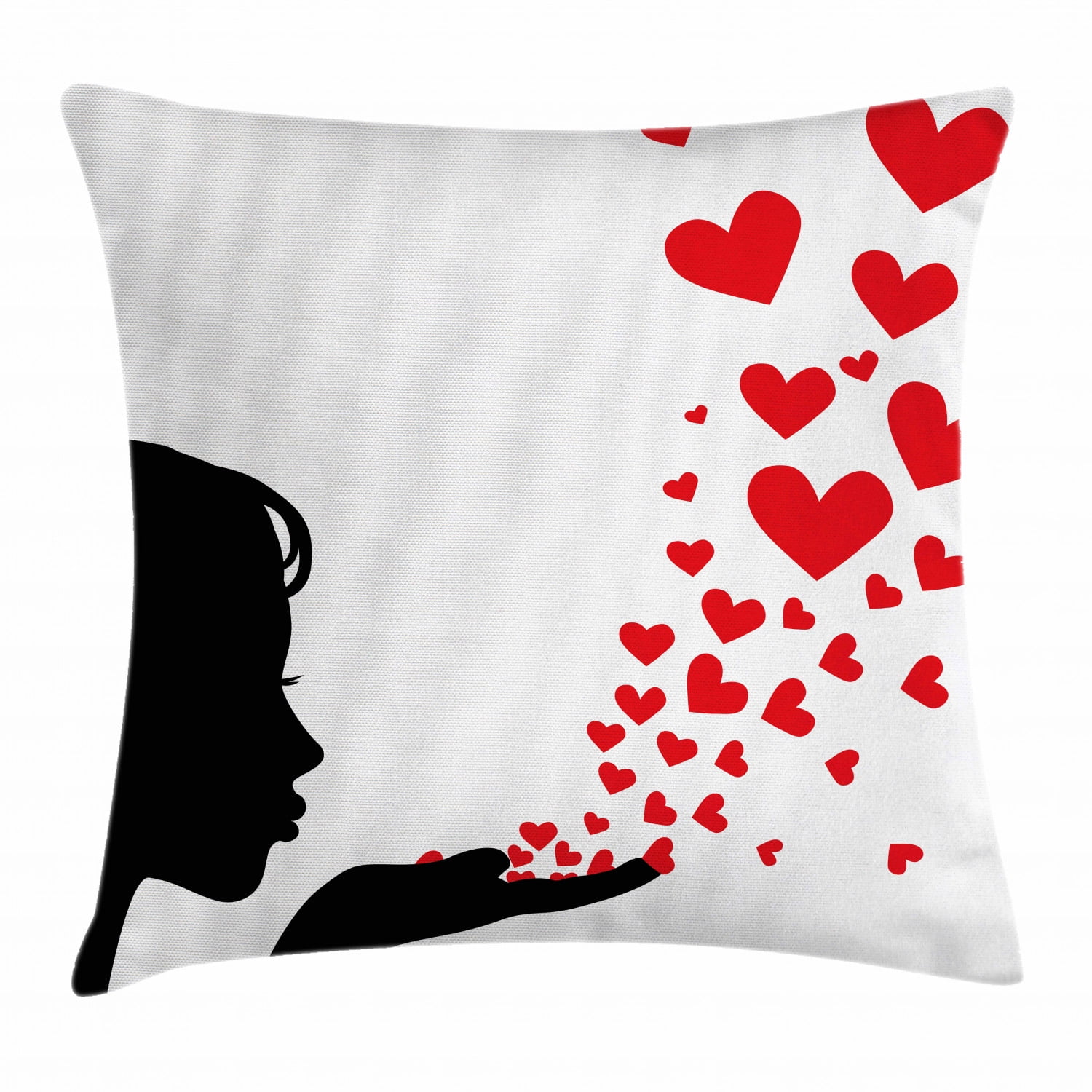 Kiss Throw Pillow Cushion Cover, Pretty Girl Black Silhouette Blowing