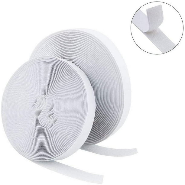 25m White Self Adhesive Hook and Loop Tape Sticky Back Fastening Tape,  Velcro fastener 20mm wide self-adhesive adhesive pad 