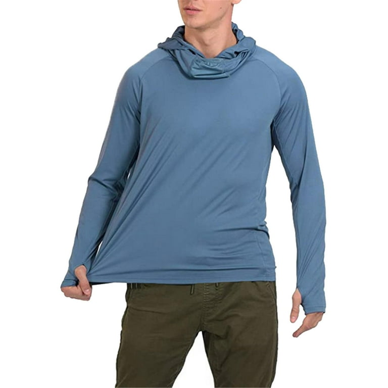 hanzidakd Shirts for Men Summer Long Sleeve Face Long Thumb Mask Hole Quick Dry Hoodie Sunscreen Fishing blouse Casual T shirt Tops