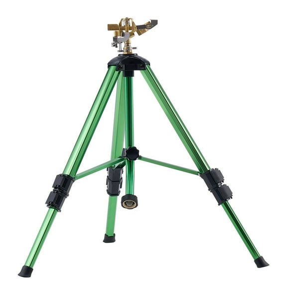 Impact Sprinkler on Tripod Base, Heavy-Duty Brass Head Sprinkler with 3/4" Connector, 360° Coverage Irrigation Sprinkler, Adjustable Height Tripod Lawn Sprinkler for Gardens, Yards, Outdoor Areas