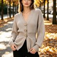 thumbnail image 2 of LUVDA Women's Knit Long Sleeve Cardigan V Neck Button Front Casual Fall Winter, 2 of 6