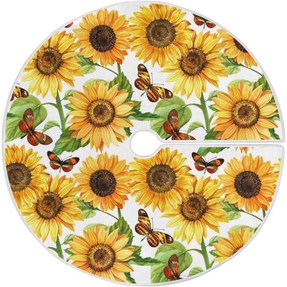 FMSHPON SunflowersButterflies Xmas Christmas Tree Skirt Stand Mat for Holiday Party Decoration Indoor Outdoor 36 inches