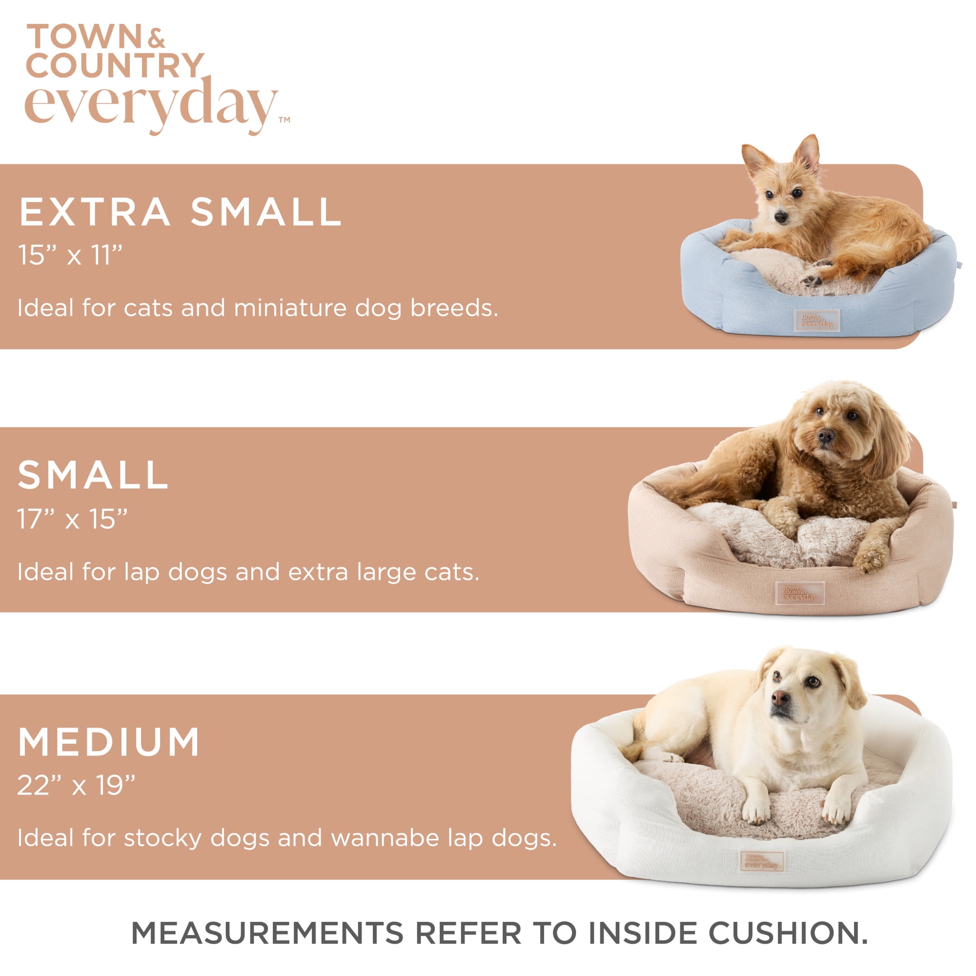 TOWN & COUNTRY EVERYDAY CuddleTown Faux Linen Comfy Cozy Cuddler Pet Bed, Supportive & Calming Egg Crate Foam, Water Repellent, Non-Slip Bottom, Machine Washable Cover, Grey, Medium 28"x26"x8"