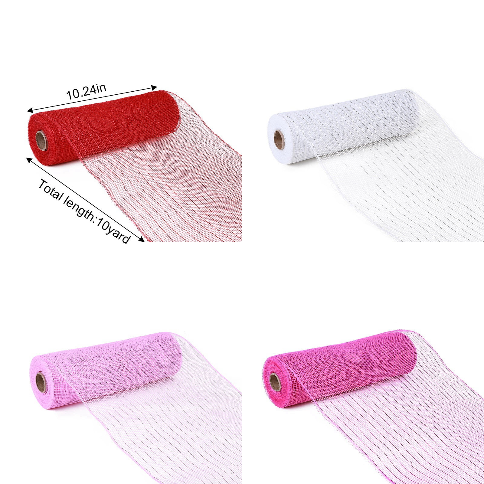 4 Rolls Easter Deco Mesh Ribbon Wreath Making Supplies Poly Mesh Ribbon Decor for Easter DIY Craft Home Door 10 Yards Each Roll(Red, Rose Red, Pink, White)