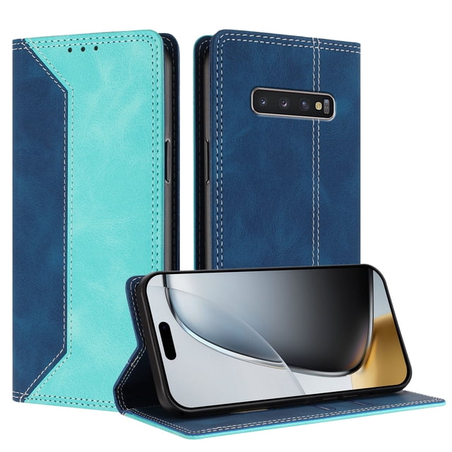 Funda FOXDOCK para Samsung Galaxy S10 Plus de Cuero Premium Bicolor con Ranuras RFID, Carcasa Tipo Billetera Antigolpes y Soporte Plegable