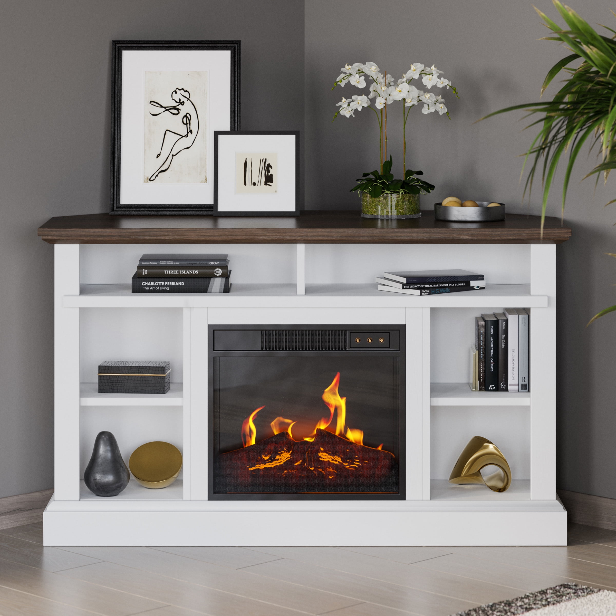 Free Shipping Northwest Corner TV Stand with Electric Fireplace Fits 55 Inch TVs White Walmart