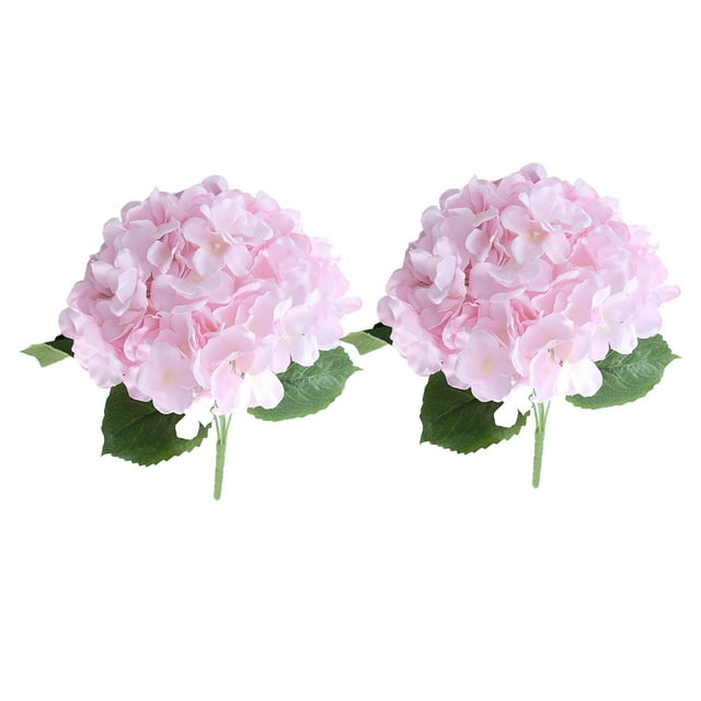2x Ramo de flores de hortensia de tacto real con tallos para centros de mesa Rosa