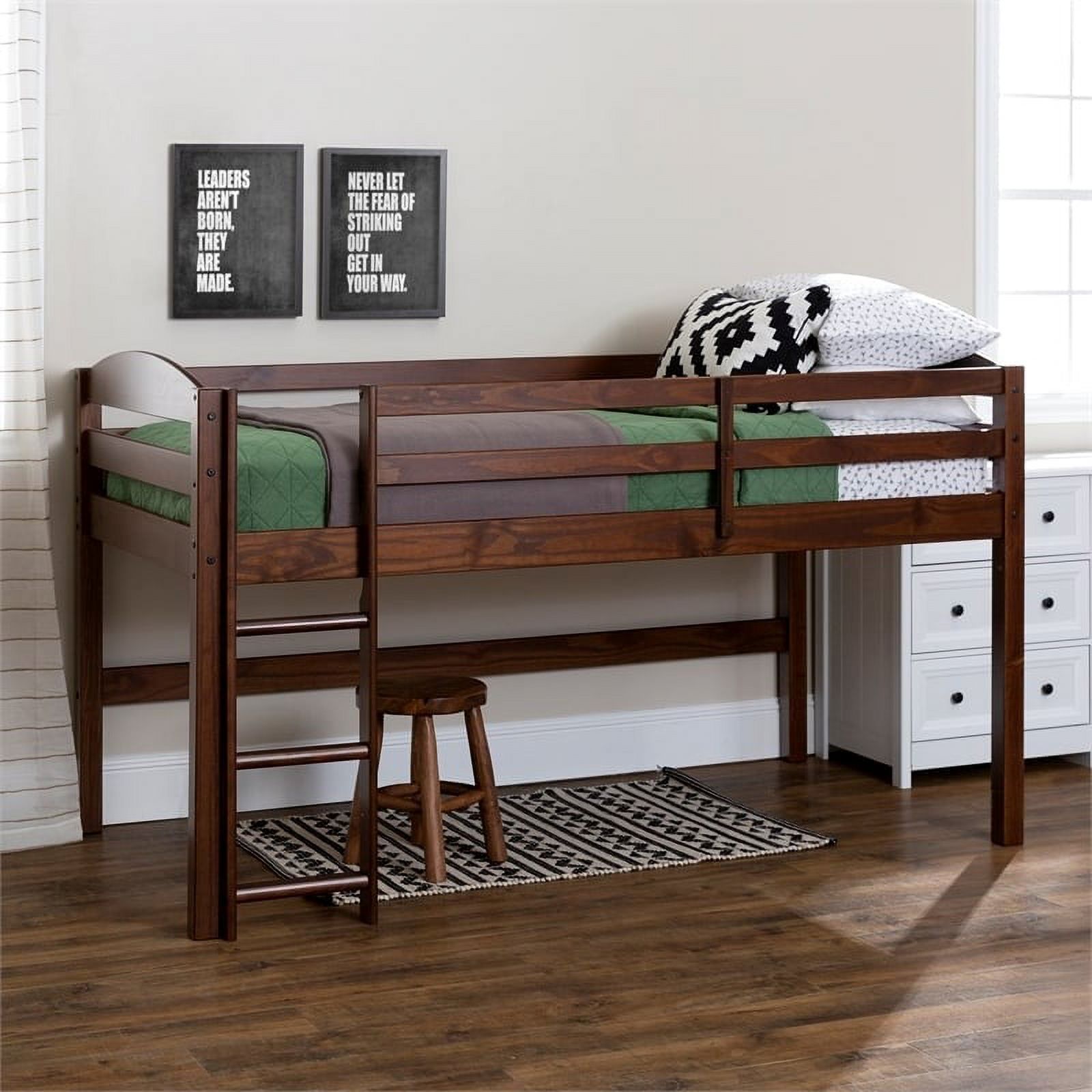 Pemberly Row Transitional Solid Wood Twin Low Loft Bed in Walnut Brown - image 2 of 10