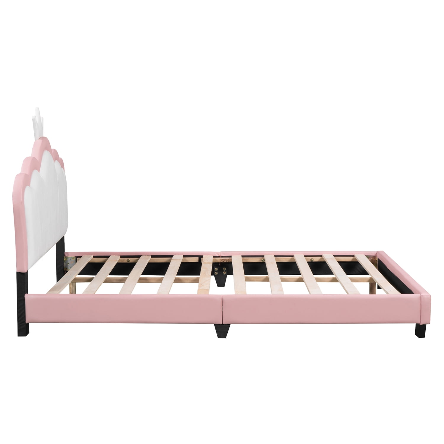 Harper & Bright Designs Full size Princess Bed with Crown Headboard, PU Leather Pink Full Platform Bed Frame for Boys Girls Bedroom