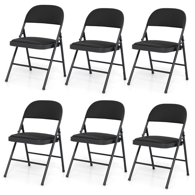 Costway 6 PCS Folding Chairs with Metal Frame PVC Leather Stackable Chairs for Indoor